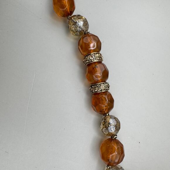 Vintage Monet Brown Honey Gold Tone Faceted Glass Bead Long Necklace - Picture 9 of 12